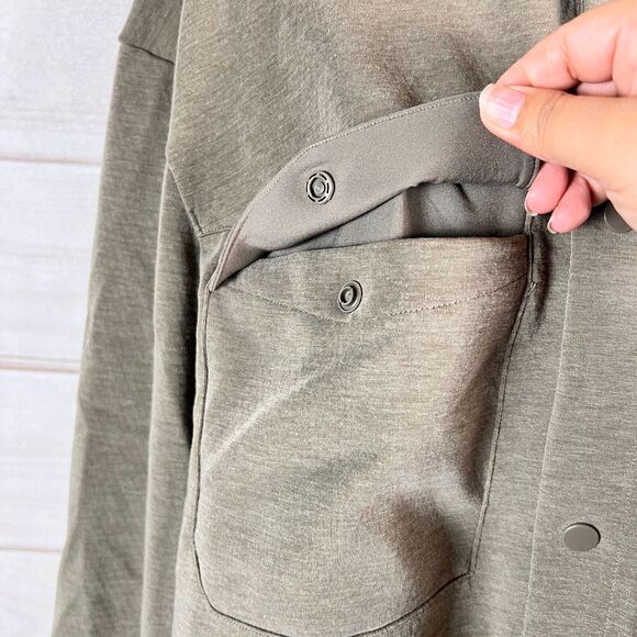 Lululemon Gridliner Fleece Mens Shirt Sz XL Brown Button Up Long Sleeve Shacket - Picture 6 of 9